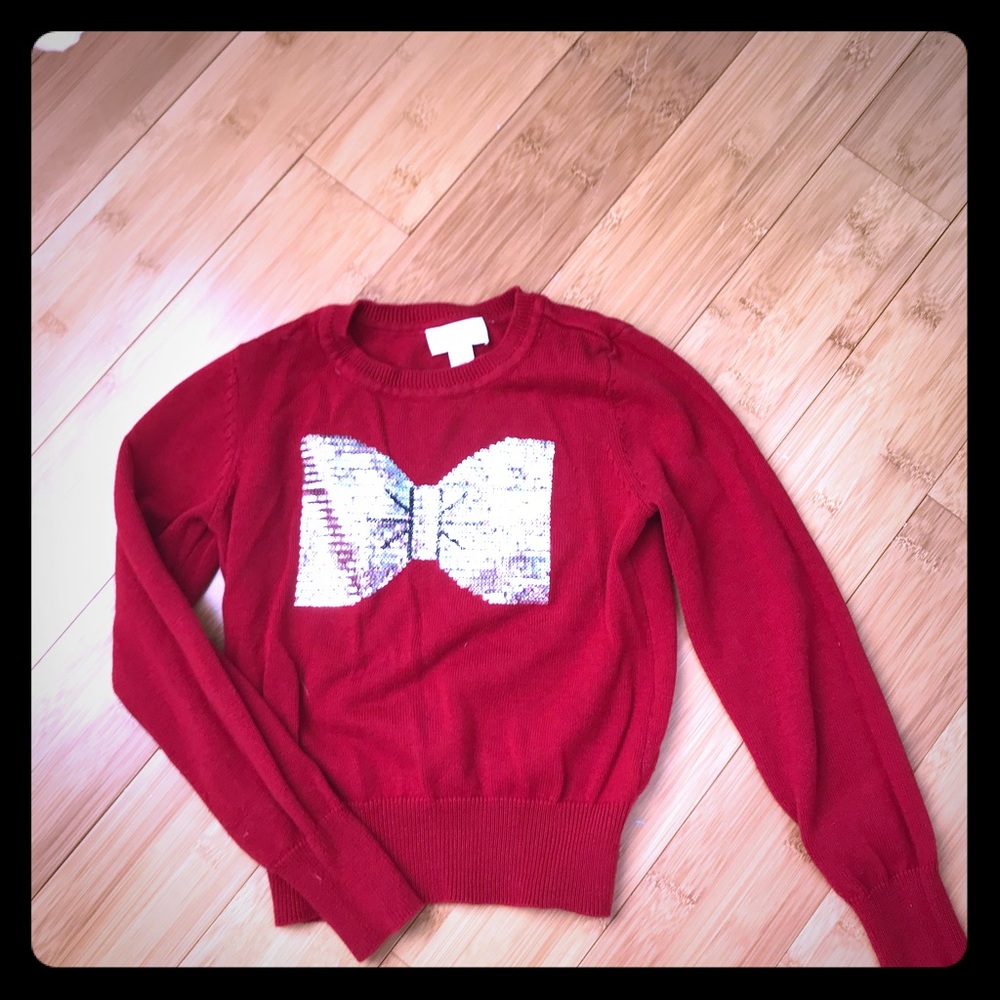 Holiday Red and Silver Bow sweater.
